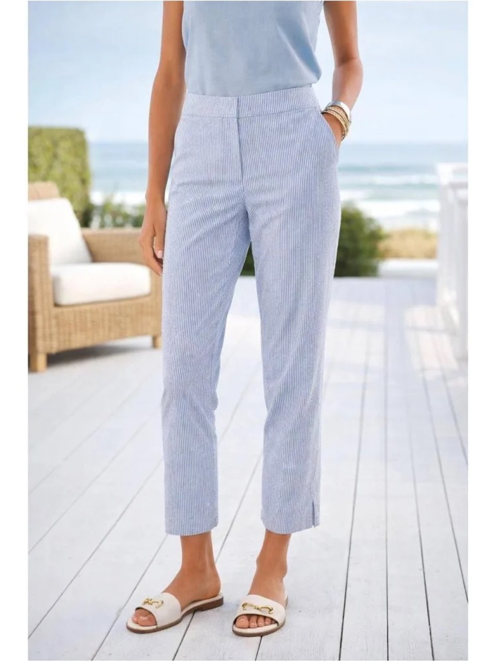 Ralph Lauren POLO Seersucker Pants - Light Blue & white stripe |8